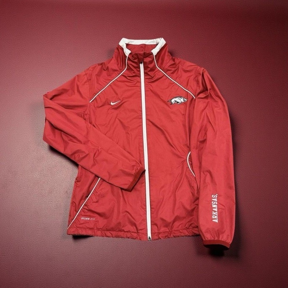 Nike Arkansas Razorbacks Storm-Fit Jacket Men's Medium Red Full Zip Ripstop Vtg